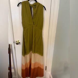 Massimo Dutti linen, backless, ombré halter dress